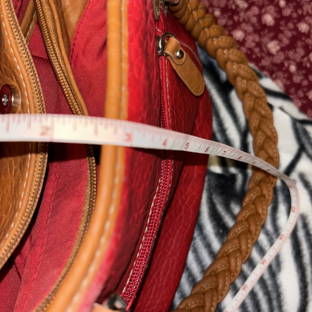 Rosetti Red Orange purse two handles brown accent 2 main inside pockets - Picture 4 of 15